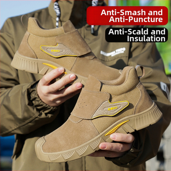 Bezpečnostná obuv na zváranie: proti popáleninám, proti prerezaniu a proti prepichnutiu, izolovaná, hovädzia semišová koža, stredná výška