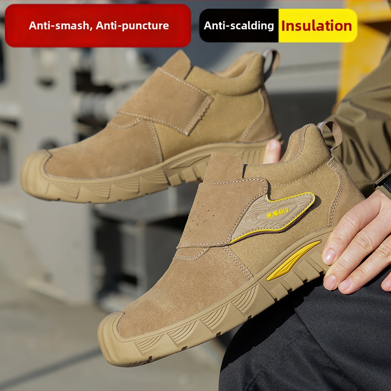 Bezpečnostná obuv na zváranie: proti popáleninám, proti prerezaniu a proti prepichnutiu, izolovaná, hovädzia semišová koža, stredná výška