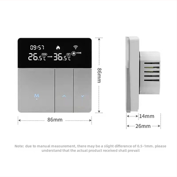 K8 WiFi termostatsko podno grijanje – električno i vodeno grijanje, 95–240V, 86×86 mm, 16A grijanje, WiFi