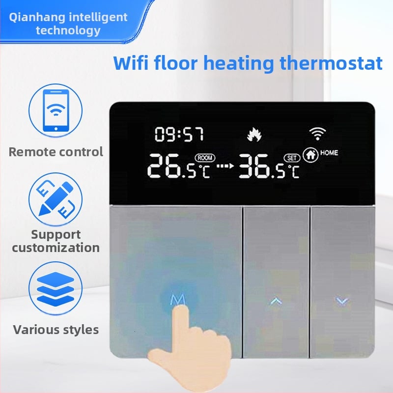 K8 WiFi termostatsko podno grijanje – električno i vodeno grijanje, 95–240V, 86×86 mm, 16A grijanje, WiFi