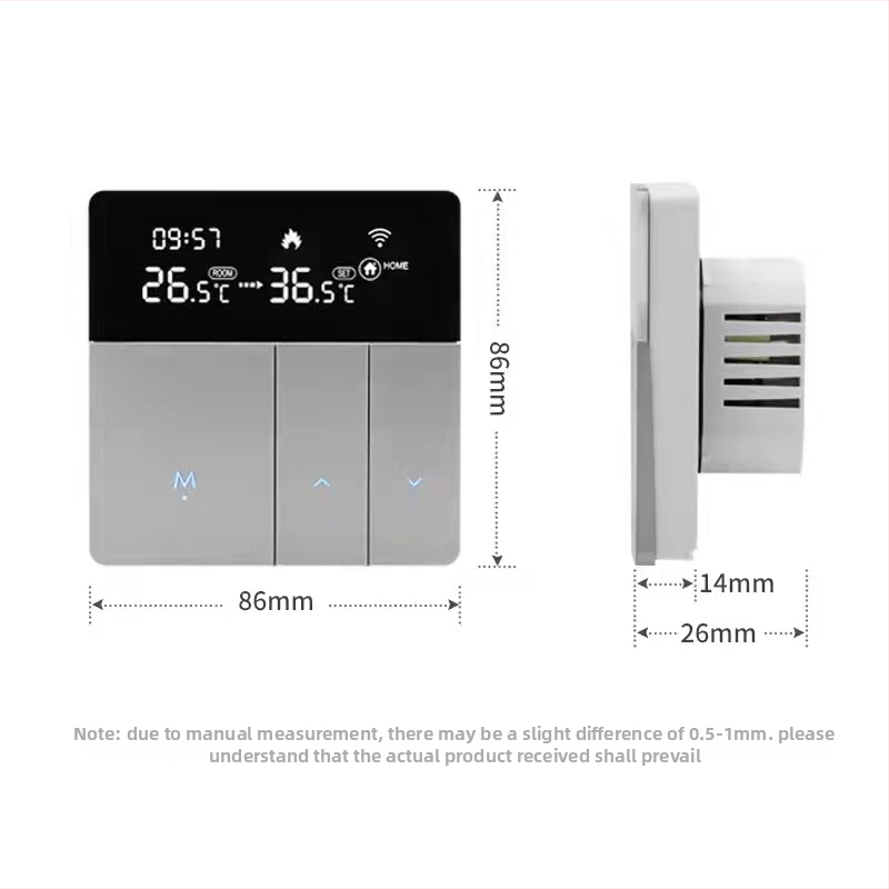 K8 WiFi termostatsko podno grijanje – električno i vodeno grijanje, 95–240V, 86×86 mm, 16A grijanje, WiFi