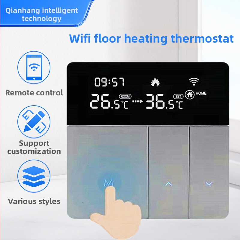 K8 WiFi termostatsko podno grijanje – električno i vodeno grijanje, 95–240V, 86×86 mm, 16A grijanje, WiFi