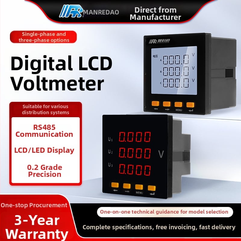 Panel LCD voltmetar, 220V, jednofazni/trifazni, RS485 komunikacija
