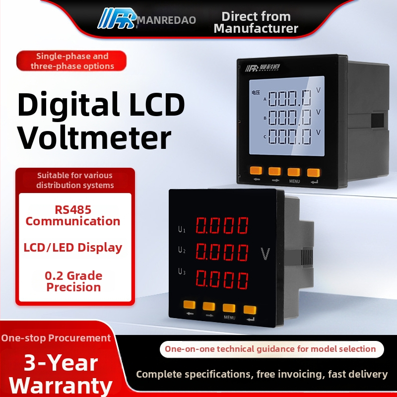 Panel LCD voltmetar, 220V, jednofazni/trifazni, RS485 komunikacija