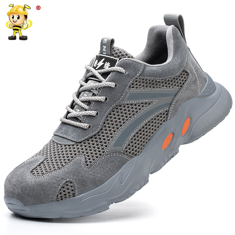 Încălțăminte de lucru cu talpă joasă, vârf din oțel, protecție antișoc și anti-perforație, partea superioară respirabilă din velur și plasă, rezistență la temperaturi înalte