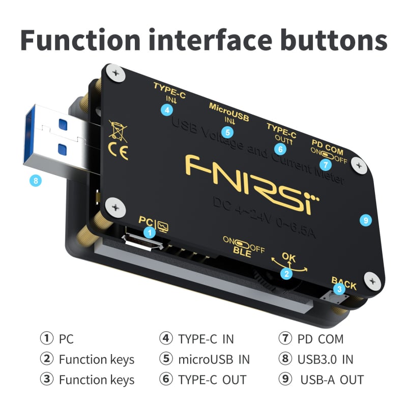 Fnirsi FNB48S USB mjerni uređaj za napetost i struju, višenamjenski tester brzog punjenja QC/PD protokola