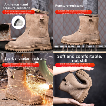 Bezpečnostná pracovná obuv s oceľovou špičkou, proti nárazu a prepichnutiu, zimná izolácia, vysoký členok