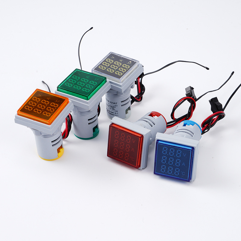 22 mm AC kvadratni LED prikaz za temperaturu s poklopcem, AD16-22VAT, ampermetar, voltmetar i termometar