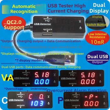 USB voltmetar i ampermetar s digitalnim dvostrukim zaslonom za testiranje USB napajanja (telefoni, vanjska baterija i tablet)
