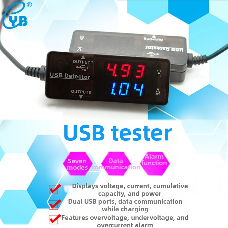 USB voltmetar i ampermetar s digitalnim dvostrukim zaslonom za testiranje USB napajanja (telefoni, vanjska baterija i tablet)
