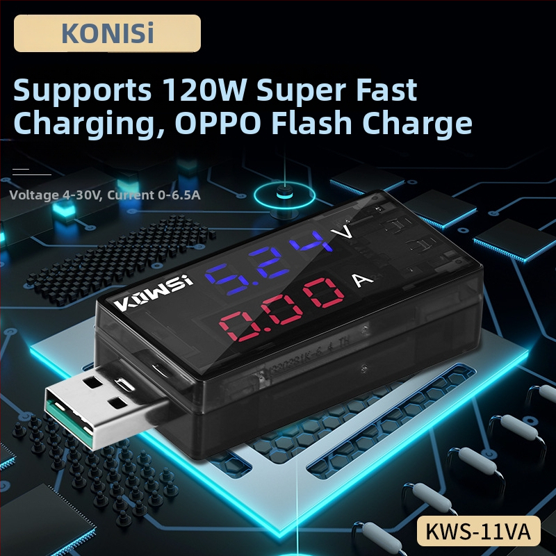KWS-11VA Digitálny USB tester s voltmetrom a ampermetrom — max 6,5 A, 120 W