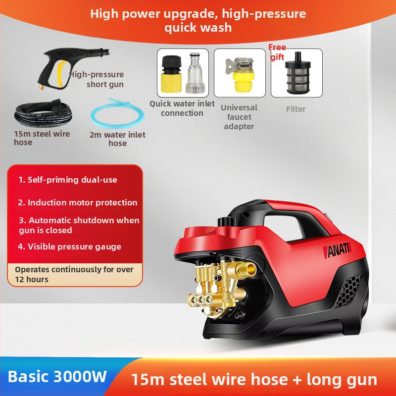 Prenosný vysokotlaký systém na umývanie áut, 3000W, 220V, až 25 MPa, až 15 L/min