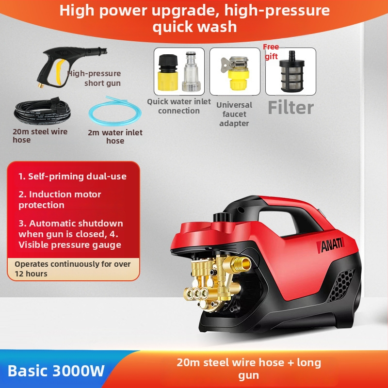 Prenosný vysokotlaký systém na umývanie áut, 3000W, 220V, až 25 MPa, až 15 L/min