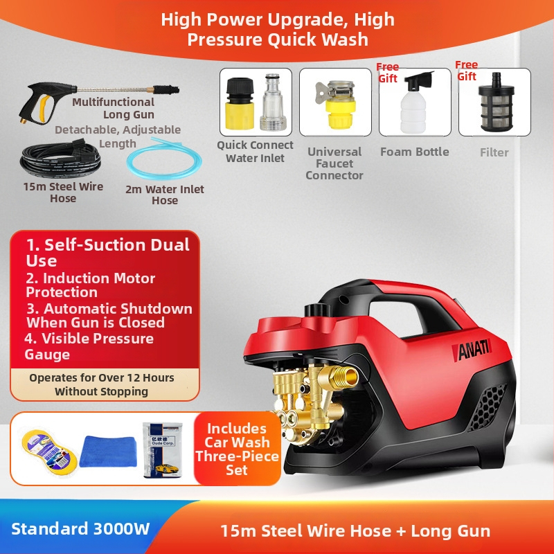 Prenosný vysokotlaký systém na umývanie áut, 3000W, 220V, až 25 MPa, až 15 L/min