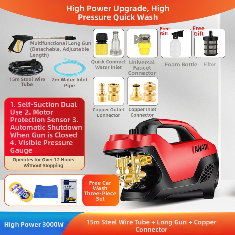 Prenosný vysokotlaký systém na umývanie áut, 3000W, 220V, až 25 MPa, až 15 L/min