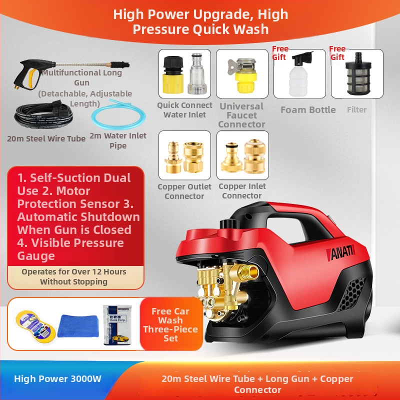 Prenosný vysokotlaký systém na umývanie áut, 3000W, 220V, až 25 MPa, až 15 L/min