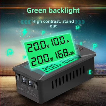 Peacefair digitálny merač napätia a prúdu s LCD displejom, viacfunkčný merač výkonu a spotreby energie, model Pzem-025, 0–300 V, presnosť 1%