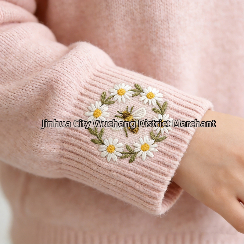 Set na vyšívanie DIY: vzor chryzantéma s včelou na vodou rozpustnej netkanej látke s lepivým podkladom, severský štýl, prispôsobiteľný