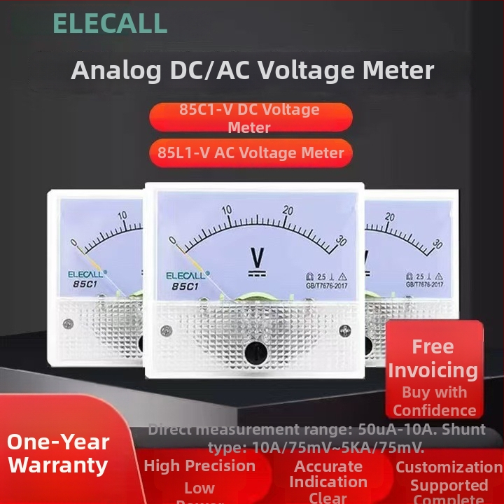 ELECALL 85C1-V DC voltmérő, panelre szerelt mutatóval, 1–3 kV mérési tartomány, ±2,5% pontosság