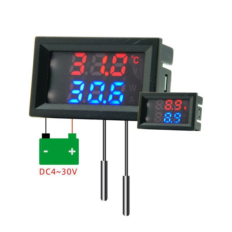 DC dvostruki zaslon mjerni uređaj za temperaturu i napon s izmjenjivim očitanjem temperature, izravno napajanje 4–30V