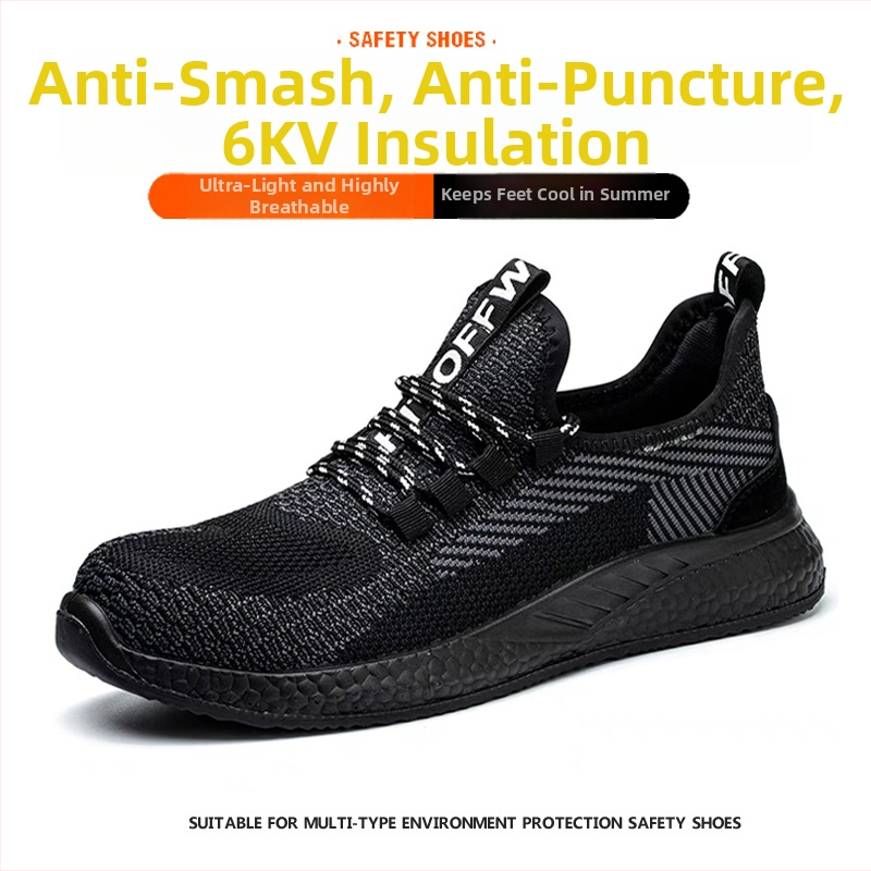 Unisex bezpečnostná obuv na stavebný priemysel, proti nárazu a prepichnutiu, priedušná vrchná časť Fly-Mesh, oceľová špička, ľahká a odolná