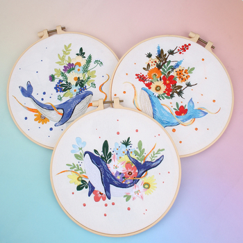 DIY hímzőanyag-készlet pamutfonalakkal – Delfin, Virág és Állat motívumok – Európai 3D-s hímzés nappalira