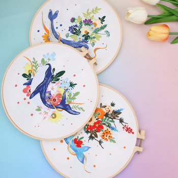 DIY hímzőanyag-készlet pamutfonalakkal – Delfin, Virág és Állat motívumok – Európai 3D-s hímzés nappalira