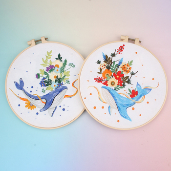 DIY hímzőanyag-készlet pamutfonalakkal – Delfin, Virág és Állat motívumok – Európai 3D-s hímzés nappalira