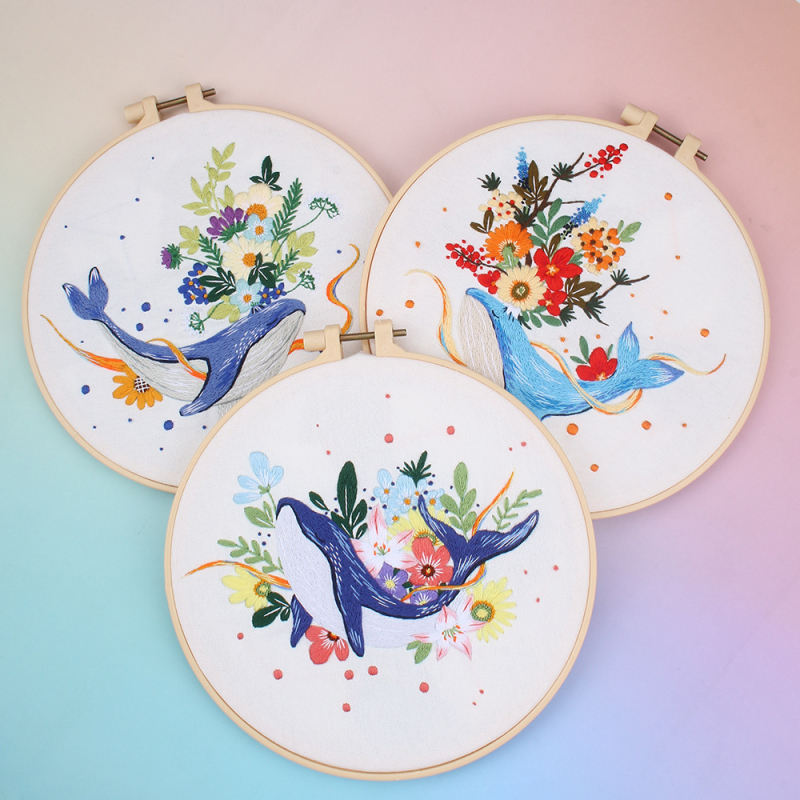 DIY hímzőanyag-készlet pamutfonalakkal – Delfin, Virág és Állat motívumok – Európai 3D-s hímzés nappalira