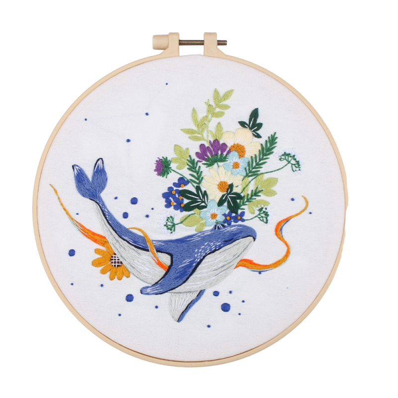 DIY hímzőanyag-készlet pamutfonalakkal – Delfin, Virág és Állat motívumok – Európai 3D-s hímzés nappalira