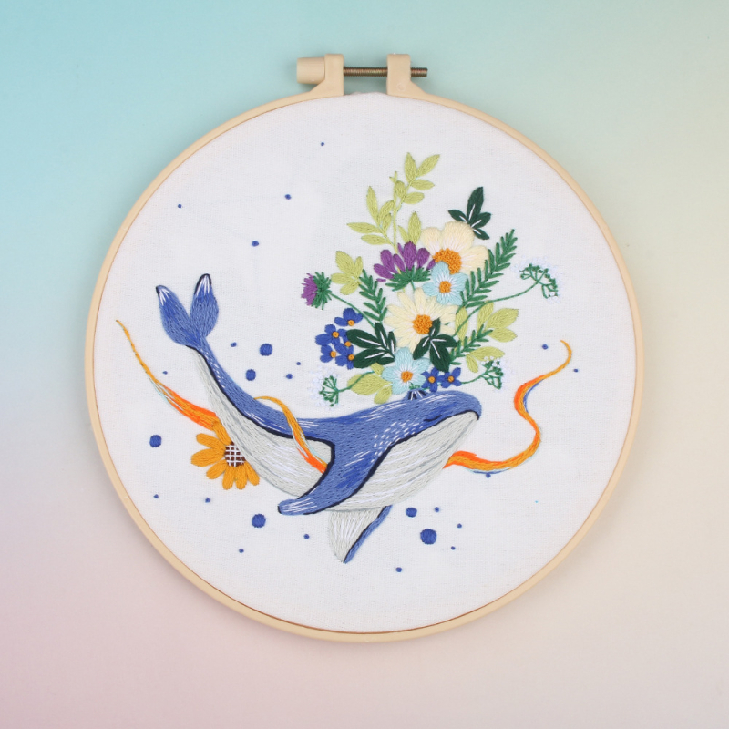 DIY hímzőanyag-készlet pamutfonalakkal – Delfin, Virág és Állat motívumok – Európai 3D-s hímzés nappalira