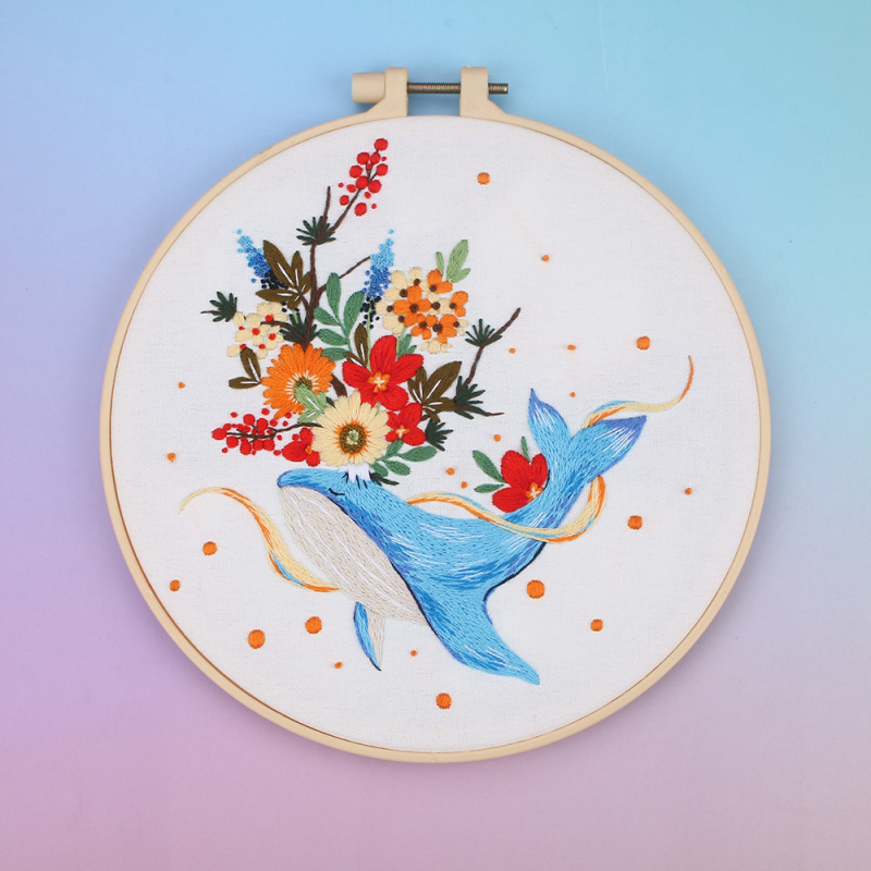 DIY hímzőanyag-készlet pamutfonalakkal – Delfin, Virág és Állat motívumok – Európai 3D-s hímzés nappalira