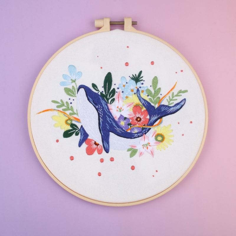 DIY hímzőanyag-készlet pamutfonalakkal – Delfin, Virág és Állat motívumok – Európai 3D-s hímzés nappalira