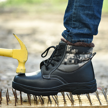 Încălțăminte de protecție pentru muncă cu vârf din oțel, antișoc și anti-perforație, căptușeală din bumbac pentru iarnă, pentru uz industrial