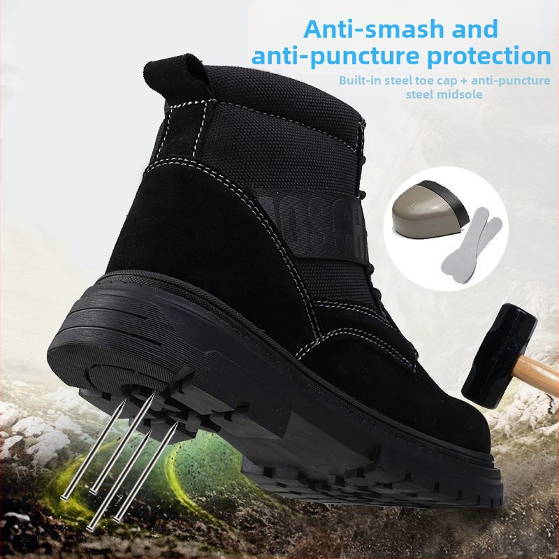 Bezpečnostná pracovná obuv - stredne vysoká, oceľová špička, velúr hovädzej kože, proti nárazu, proti perforácii