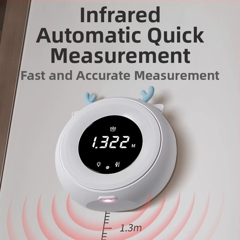 Lidar merací prístroj na výšku a hmotnosť pre deti – inteligentný IR presný elektronický merací prístroj, 3-palcový LED displej, dotykové ovládanie, dobíjateľný