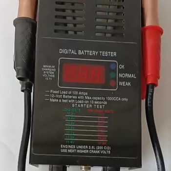 Дигитален тестер за автомобилни батерии – измерване на ток 0-120 A, напрежение 0-12 V, вътрешно съпротивление 0-0.025 Ω, температура -50 до 50 °C, захранване 12 V