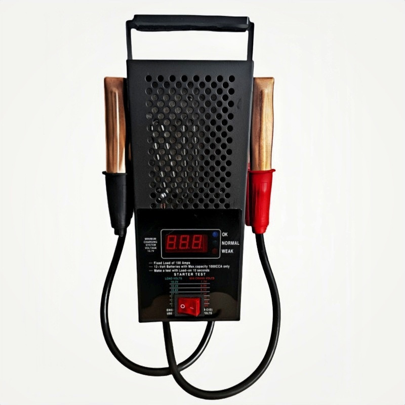 Дигитален тестер за автомобилни батерии – измерване на ток 0-120 A, напрежение 0-12 V, вътрешно съпротивление 0-0.025 Ω, температура -50 до 50 °C, захранване 12 V