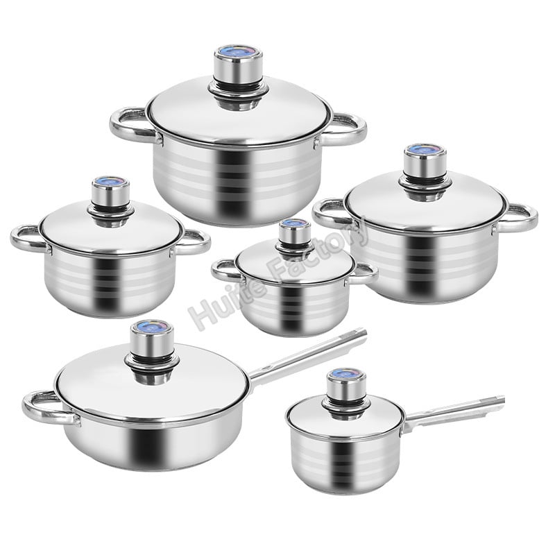 Romcaper Δώδεκα μερών σετ κατσαρολών με γυάλινα καπάκια, αντικολλητική επίστρωση, κατασκευή από ανοξείδωτο χάλυβα 410/430, συμβατή με όλες τις εστίες