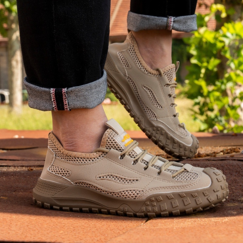 Pantofi de protecție de vară pentru bărbați: anti-alunecare, anti-șoc și anti-punctură, din piele microfibră respirabilă cu vârf din plastic