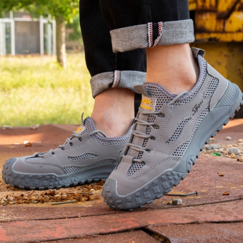 Pantofi de protecție de vară pentru bărbați: anti-alunecare, anti-șoc și anti-punctură, din piele microfibră respirabilă cu vârf din plastic