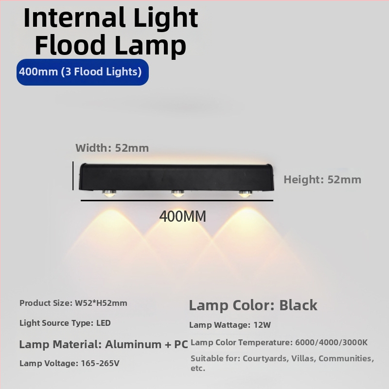 Vonkajšie dlhé stenové svetlo s 90 LED, 165–265V, 3000K, IP54, hliníkový plášť