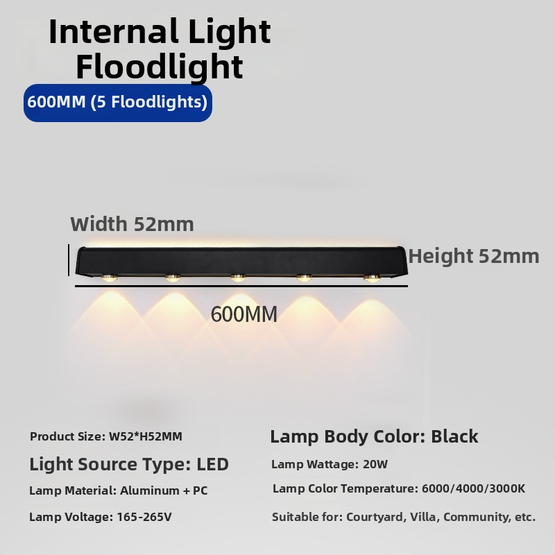 Vonkajšie dlhé stenové svetlo s 90 LED, 165–265V, 3000K, IP54, hliníkový plášť