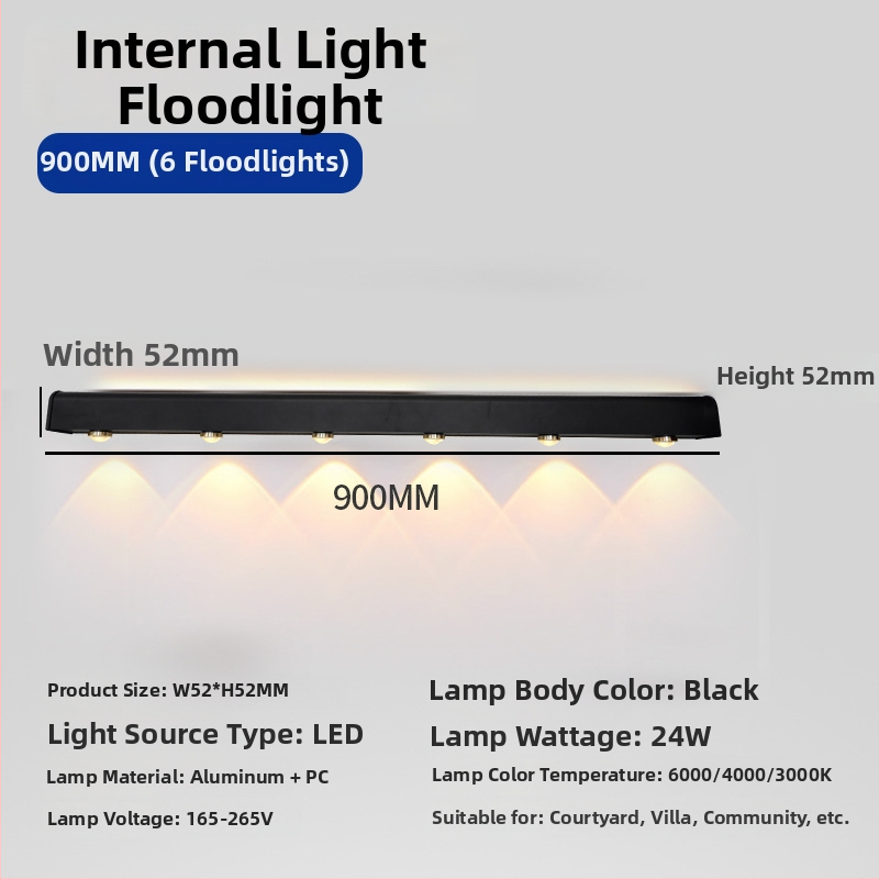 Vonkajšie dlhé stenové svetlo s 90 LED, 165–265V, 3000K, IP54, hliníkový plášť