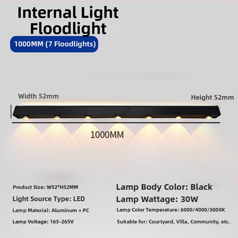 Vonkajšie dlhé stenové svetlo s 90 LED, 165–265V, 3000K, IP54, hliníkový plášť