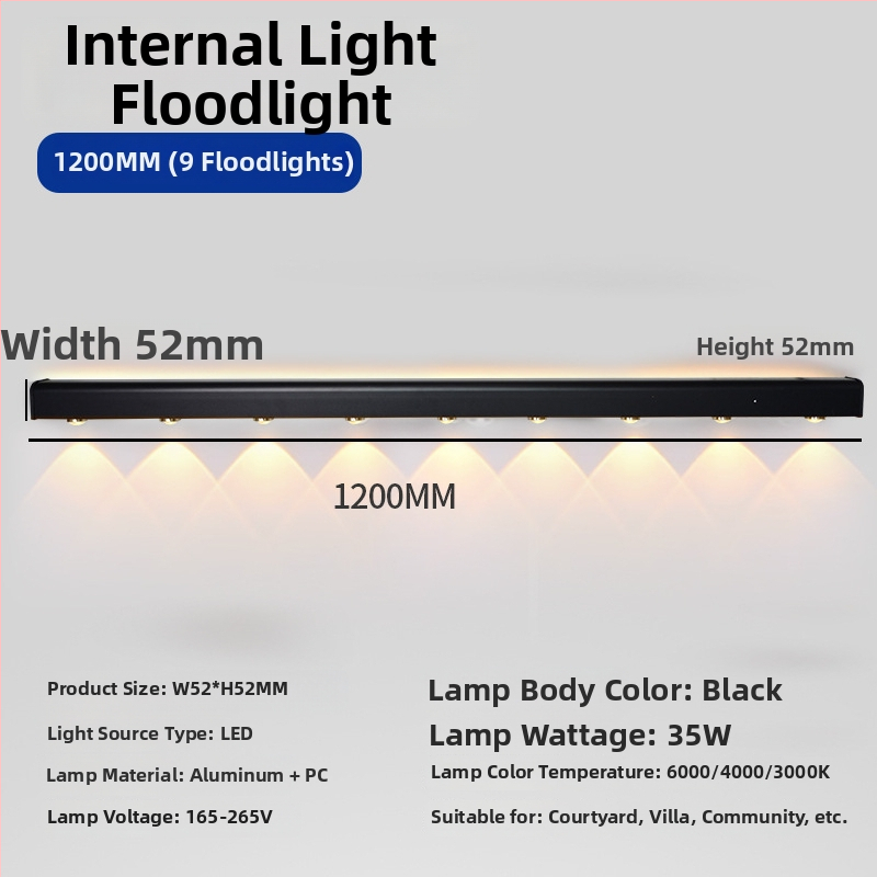 Vonkajšie dlhé stenové svetlo s 90 LED, 165–265V, 3000K, IP54, hliníkový plášť