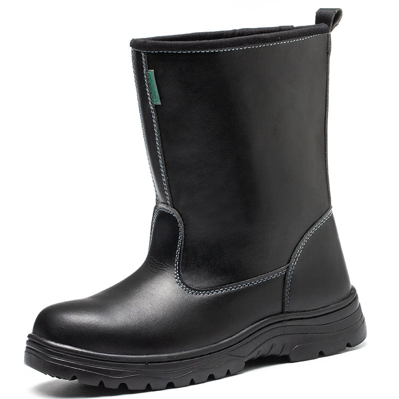 Pantofi de protecție cu gleznă înaltă, protecție antișoc și anti-perforație, vârf din oțel, rezistenți la uleiuri, acizi și alcalii, din piele microfibră