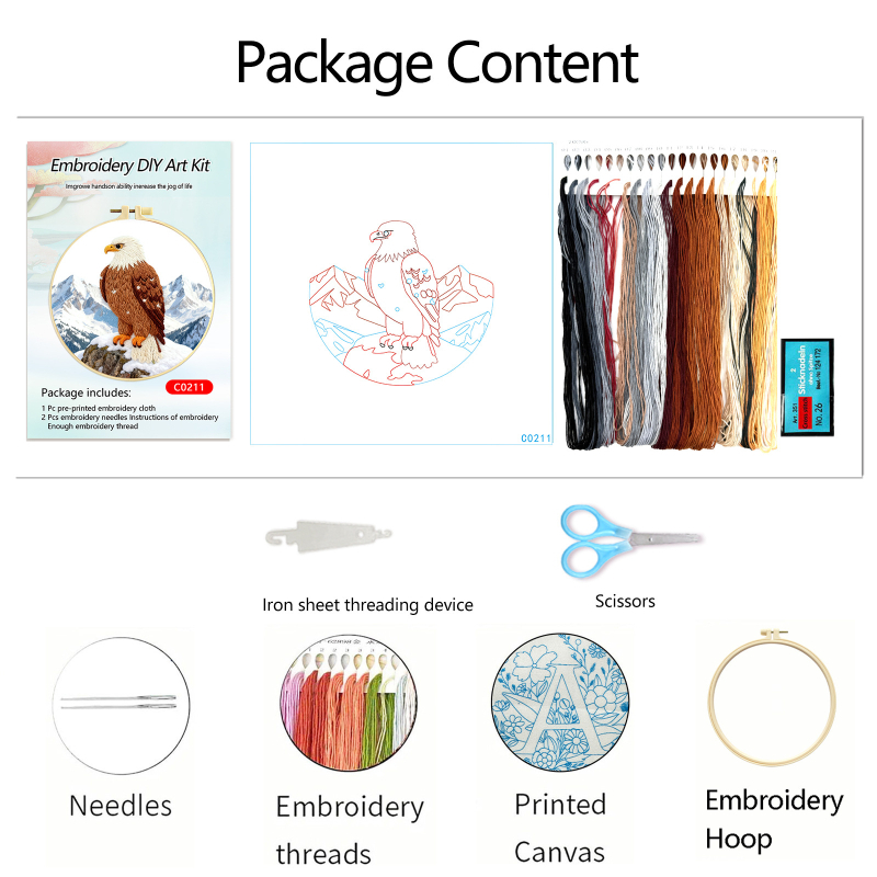 Hímzőkészlet – Sas minta, 100% pamut, testreszabható, Mona Lisa Royal