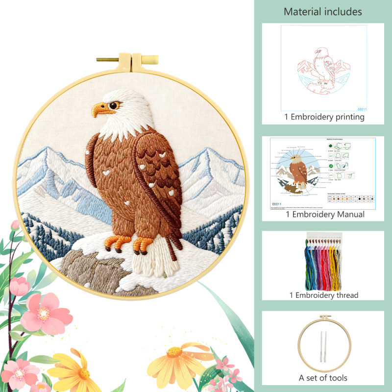 Hímzőkészlet – Sas minta, 100% pamut, testreszabható, Mona Lisa Royal