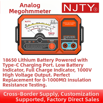 Analogový megohmetr T6010 – meranie do 1000 V, izolačný odpor 2000 MΩ, napájaný batériou 18650, AC 500 V